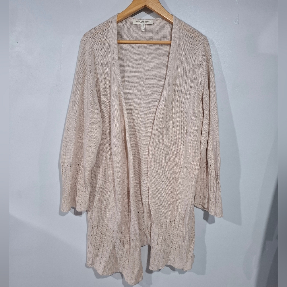 Maria Di Ripabianca Size 14 Open Front Open knit Beige Cardigan Made in Italy